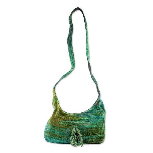 Alternate image for Rayon and Cotton Blend Hobo Bag in Green from Guatemala Forest Day