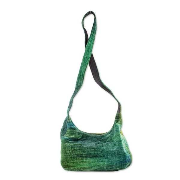 Alternate image for Rayon and Cotton Blend Hobo Bag in Green from Guatemala Forest Day