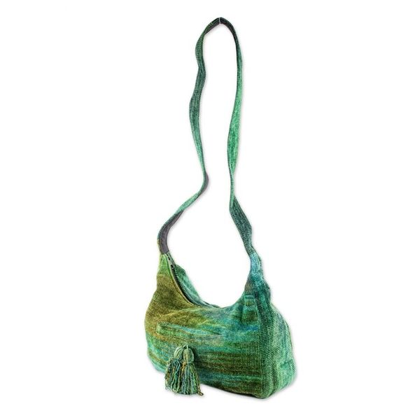 Alternate image for Rayon and Cotton Blend Hobo Bag in Green from Guatemala Forest Day