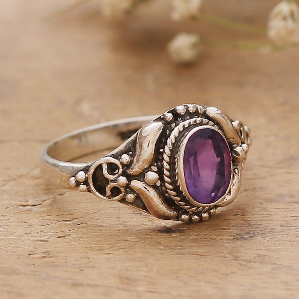 Polished and Oxidized One-Carat Oval Amethyst Cocktail Ring 'Sagacious Traditions'