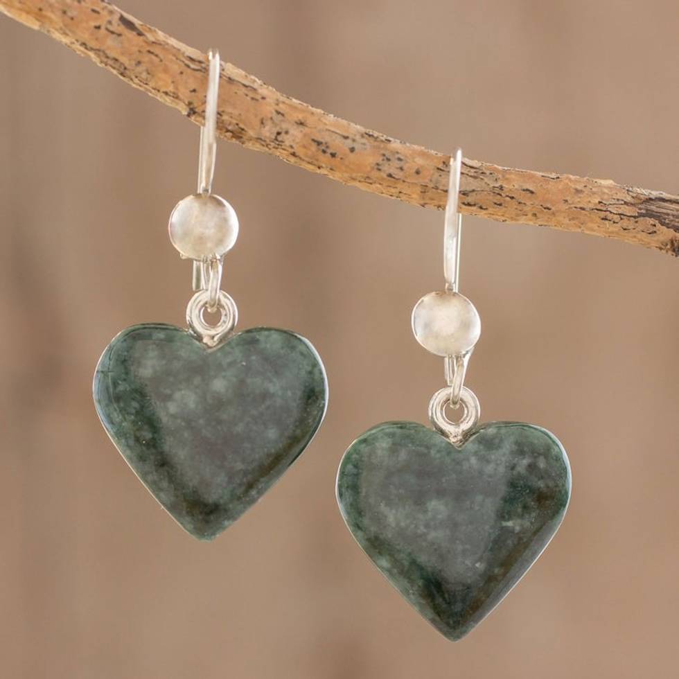 Heart Shaped Jade Dangle Earrings from Central America 'Love Immemorial'