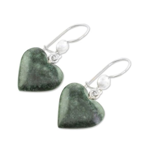 Alternate image for Heart Shaped Jade Dangle Earrings from Central America Love Immemorial