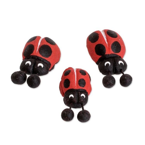Alternate image for Set of 3 Hand-painted Ladybug-themed Ceramic Figurines Ladybug Family