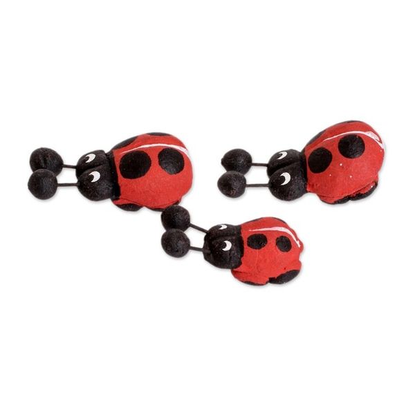Alternate image for Set of 3 Hand-painted Ladybug-themed Ceramic Figurines Ladybug Family