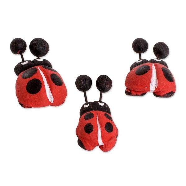 Alternate image for Set of 3 Hand-painted Ladybug-themed Ceramic Figurines Ladybug Family