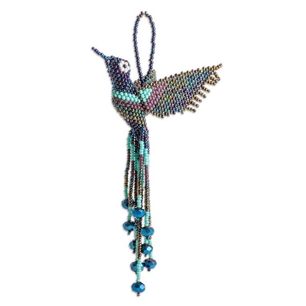Alternate image for Handcrafted Glass Beaded Blue Hummingbird Home Accent Hummingbird Spell
