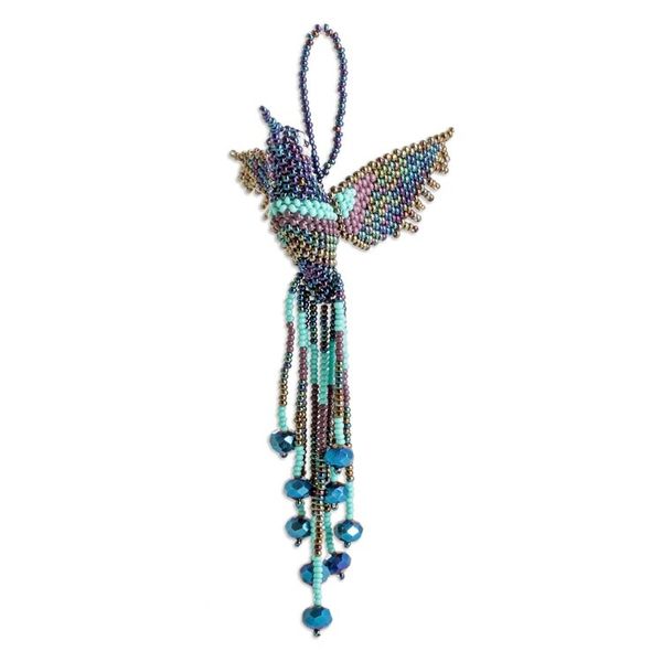 Alternate image for Handcrafted Glass Beaded Blue Hummingbird Home Accent Hummingbird Spell
