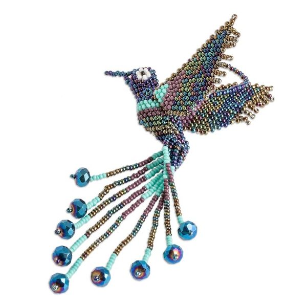 Alternate image for Handcrafted Glass Beaded Blue Hummingbird Home Accent Hummingbird Spell