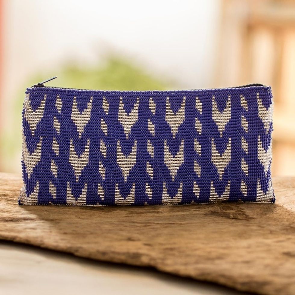 Blue Beaded Cosmetic Case 'Panabaj Blues'