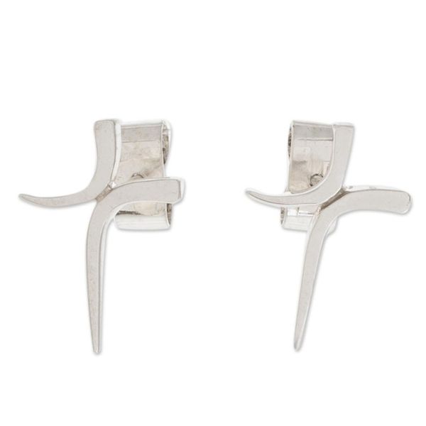 Alternate image for Modern Cross Sterling Silver Button Earrings from Guatemala Sweeping Faith