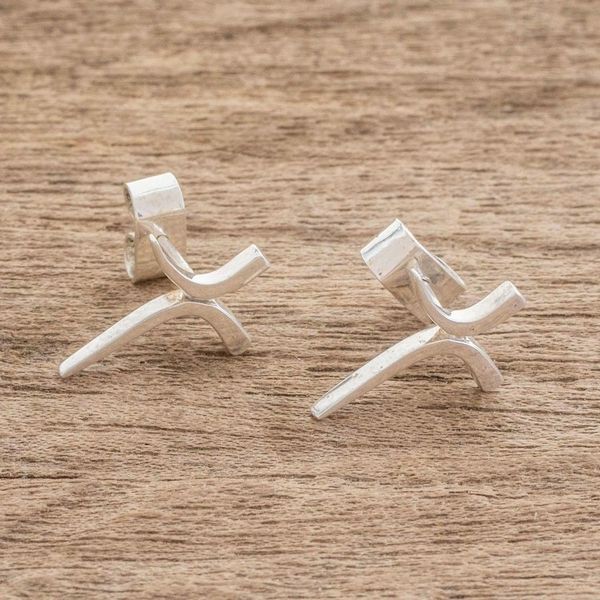 Alternate image for Modern Cross Sterling Silver Button Earrings from Guatemala Sweeping Faith