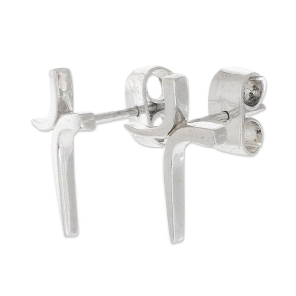 Alternate image for Modern Cross Sterling Silver Button Earrings from Guatemala Sweeping Faith