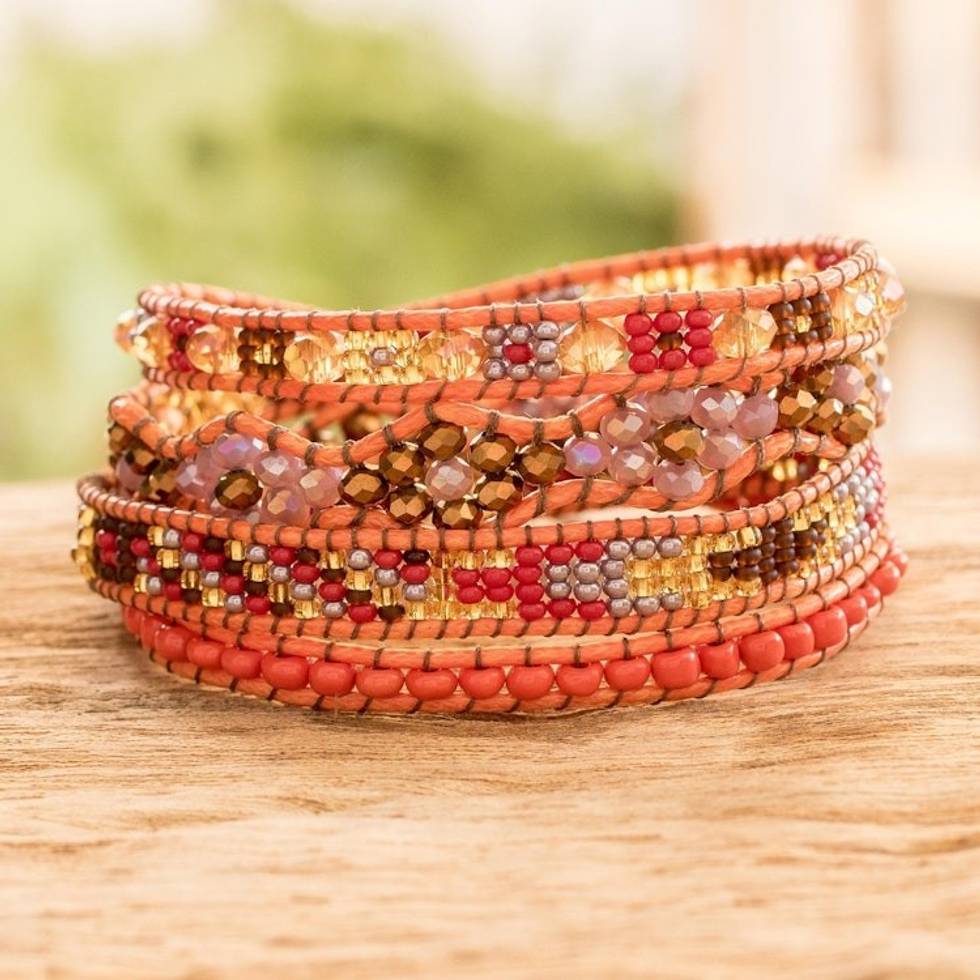 Handcrafted Beaded Positive Energy Long Wrap Bracelet 'Radiant Protection'