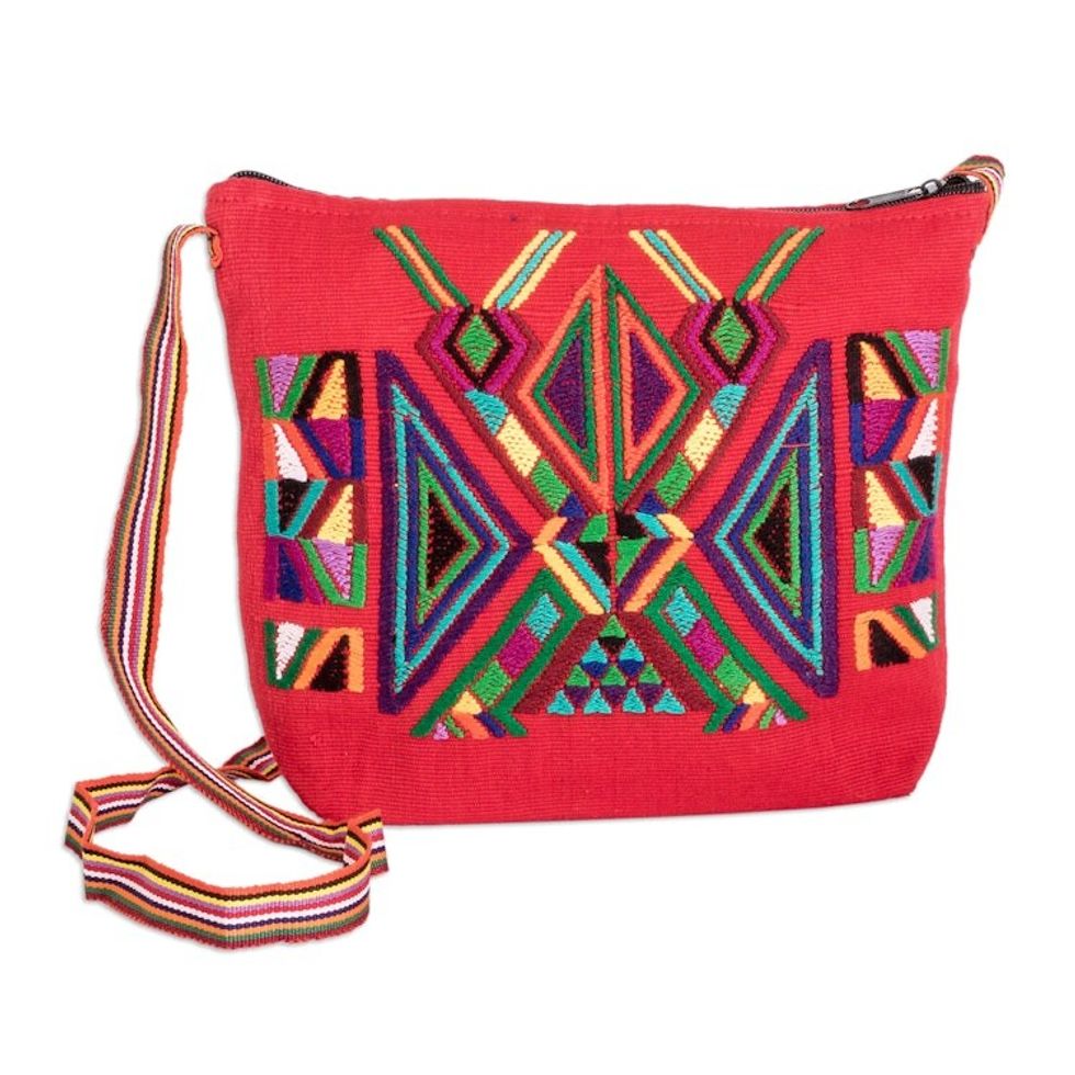 Geometric Cotton Sling in Red from Guatemala 'Chajul Nahual in Poppy'