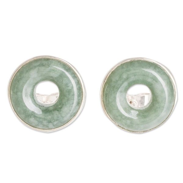 Alternate image for Green Jade Stud Earrings in Circle Design from Guatemala Green Eternity