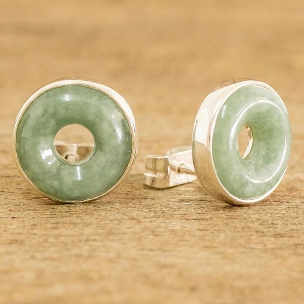 Alternate image for Green Jade Stud Earrings in Circle Design from Guatemala Green Eternity