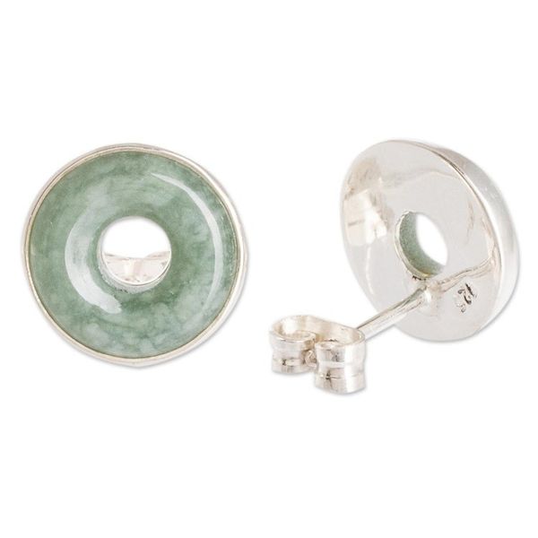 Alternate image for Green Jade Stud Earrings in Circle Design from Guatemala Green Eternity