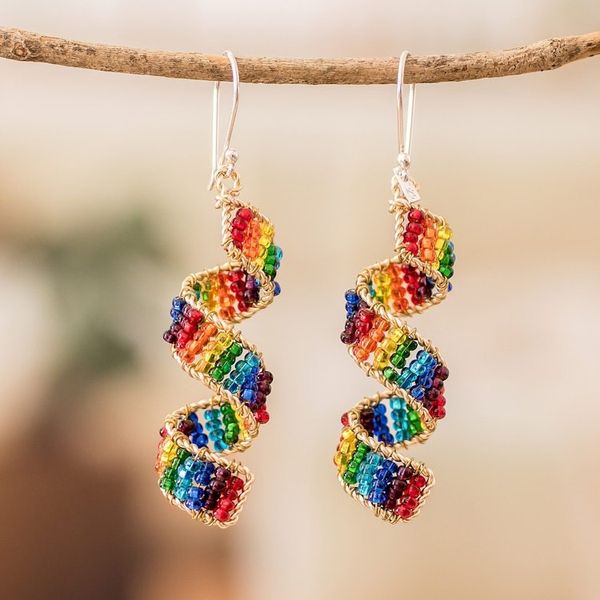 Alternate image for Handmade Colorful Crystal Glass Beaded Dangle Earrings Rainbow Fiesta