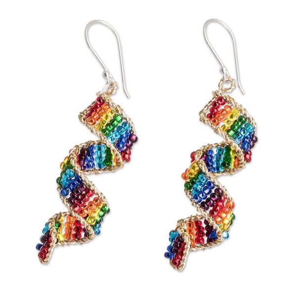 Alternate image for Handmade Colorful Crystal Glass Beaded Dangle Earrings Rainbow Fiesta