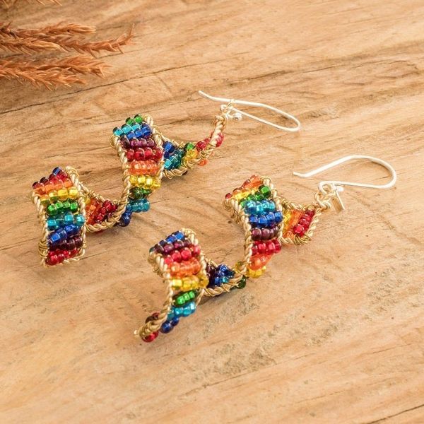 Alternate image for Handmade Colorful Crystal Glass Beaded Dangle Earrings Rainbow Fiesta