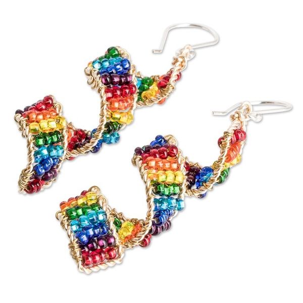 Alternate image for Handmade Colorful Crystal Glass Beaded Dangle Earrings Rainbow Fiesta