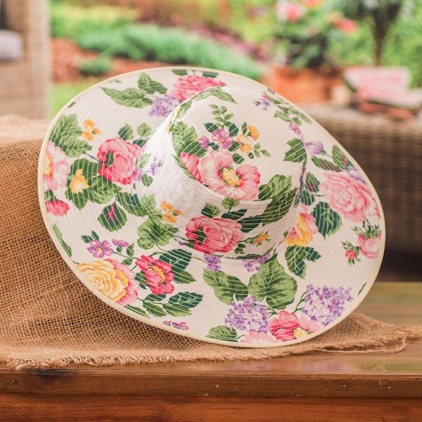 Alternate image for Floral Cotton Sun Hat with Ivory Piping and 4-Inch Brim Floral World