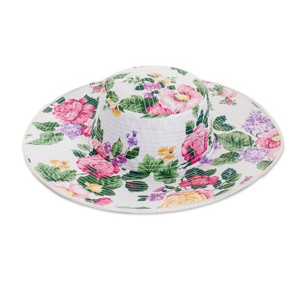 Alternate image for Floral Cotton Sun Hat with Ivory Piping and 4-Inch Brim Floral World