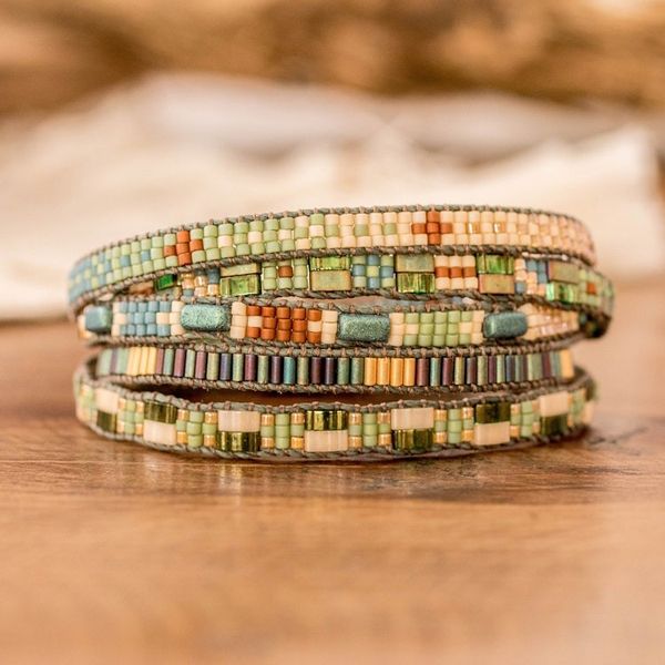 Alternate image for Bohemian Hand-Loomed Beaded Wrap Bracelet with Pewter Button Harmony of Hues