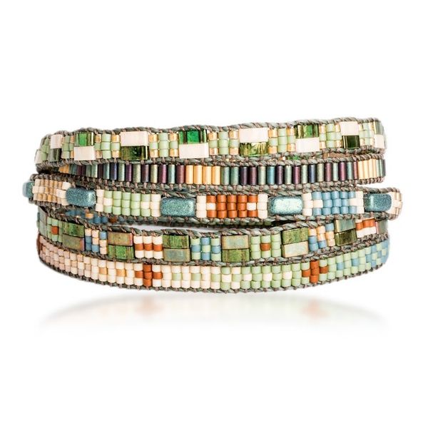 Alternate image for Bohemian Hand-Loomed Beaded Wrap Bracelet with Pewter Button Harmony of Hues