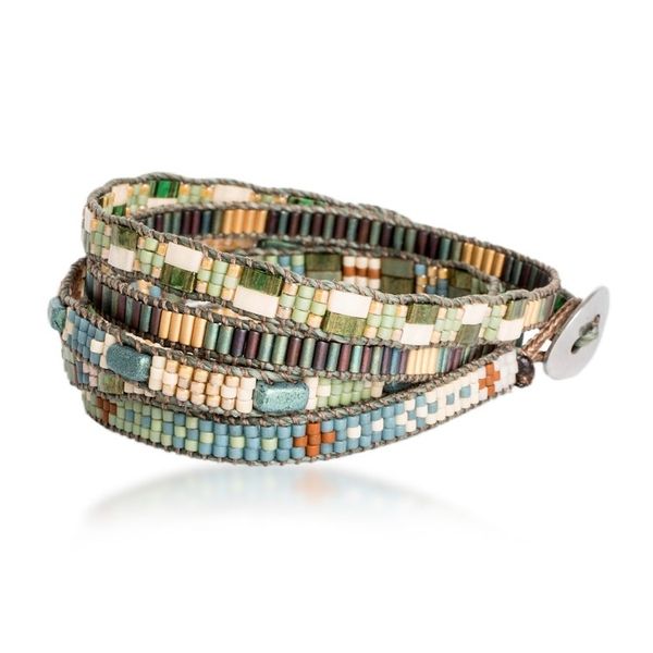 Alternate image for Bohemian Hand-Loomed Beaded Wrap Bracelet with Pewter Button Harmony of Hues
