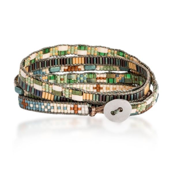 Alternate image for Bohemian Hand-Loomed Beaded Wrap Bracelet with Pewter Button Harmony of Hues