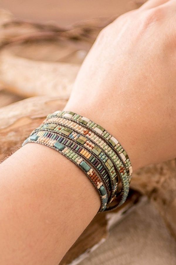 Alternate image for Bohemian Hand-Loomed Beaded Wrap Bracelet with Pewter Button Harmony of Hues
