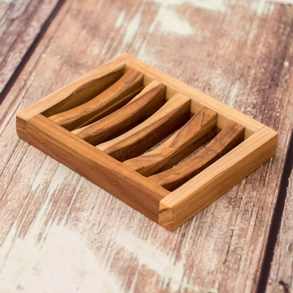 Self-Draining Teak Wood Soap Dish Crafted in Guatemala 'Harmony'