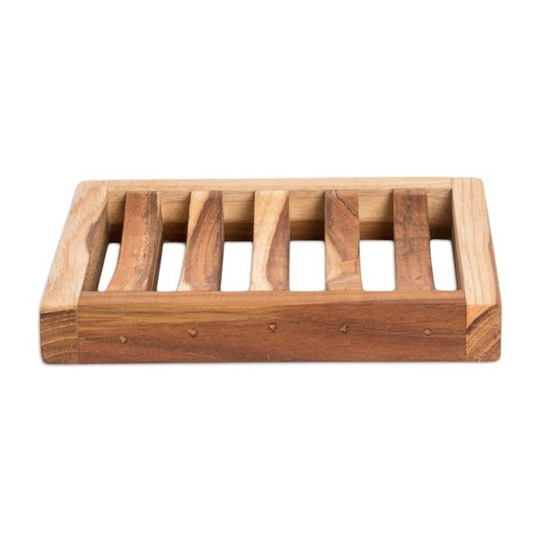 Alternate image for Self-Draining Teak Wood Soap Dish Crafted in Guatemala Harmony