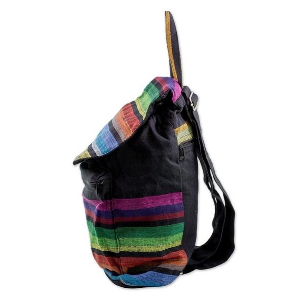 Alternate image for Multicolored Striped Cotton Backpack from El Salvador Tasajera Stripes