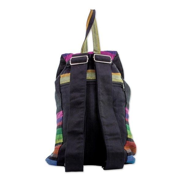 Alternate image for Multicolored Striped Cotton Backpack from El Salvador Tasajera Stripes