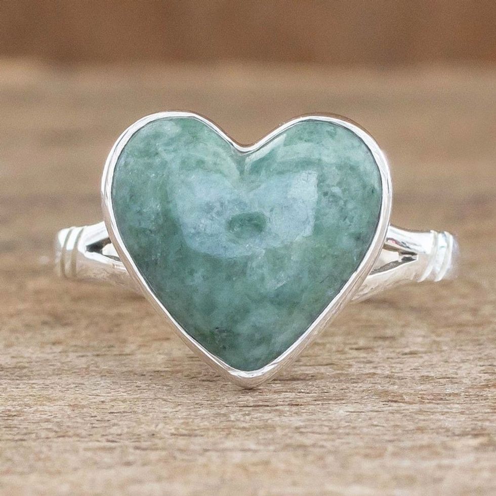 Unique Heart Shaped Sterling Silver Jade Cocktail Ring 'Love Immemorial'