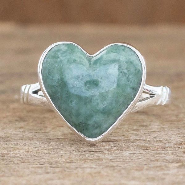 Alternate image for Unique Heart Shaped Sterling Silver Jade Cocktail Ring Love Immemorial