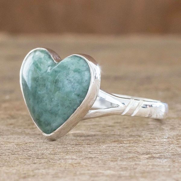 Alternate image for Unique Heart Shaped Sterling Silver Jade Cocktail Ring Love Immemorial