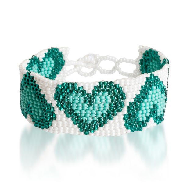 Alternate image for Adjustable Heart-Themed Beaded Bracelet in Aqua Teal White Aqua Queen of Hearts