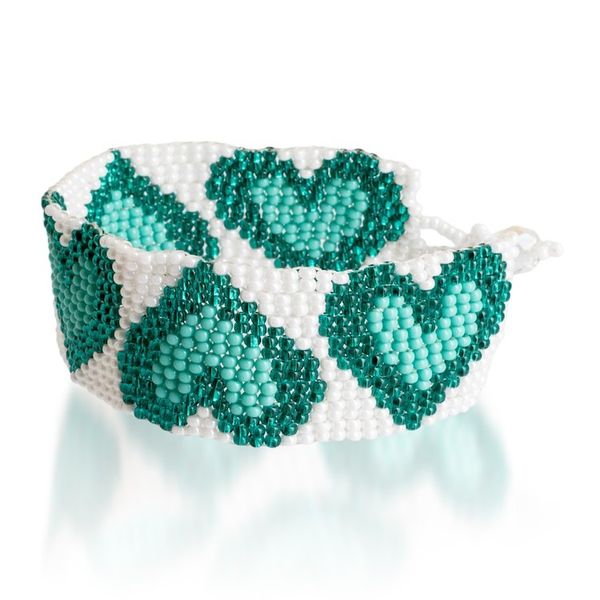 Alternate image for Adjustable Heart-Themed Beaded Bracelet in Aqua Teal White Aqua Queen of Hearts