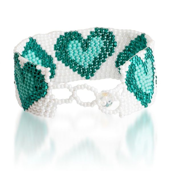 Alternate image for Adjustable Heart-Themed Beaded Bracelet in Aqua Teal White Aqua Queen of Hearts