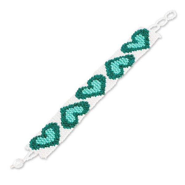 Alternate image for Adjustable Heart-Themed Beaded Bracelet in Aqua Teal White Aqua Queen of Hearts