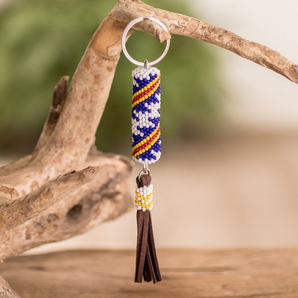 Beaded Leather Keychain and Bag Charm Handmade in Guatemala 'Total Relaxation'