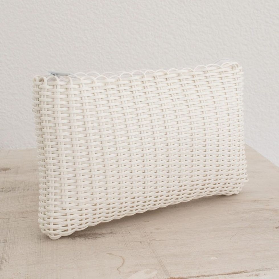 Handwoven Recycled Cord Cosmetic Bag in Snow White 'Eco Weave in Snow White'