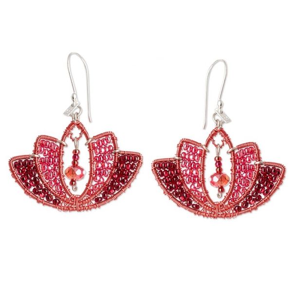 Alternate image for Lotus-Shaped Red Crystal and Glass Beaded Dangle Earrings Passion Lotus