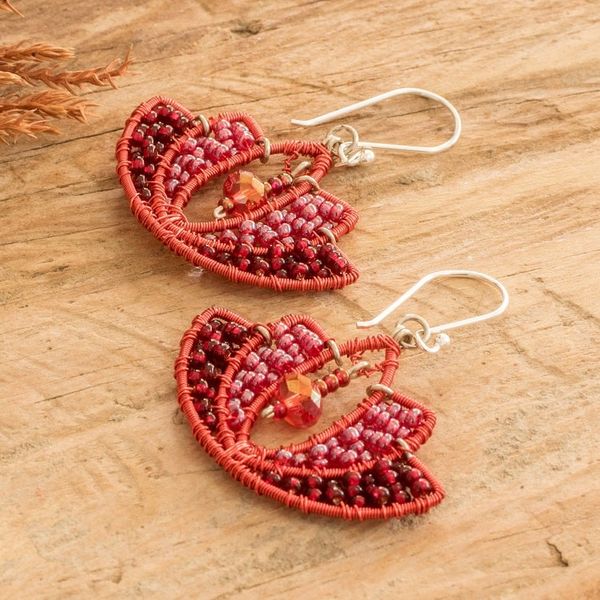 Alternate image for Lotus-Shaped Red Crystal and Glass Beaded Dangle Earrings Passion Lotus