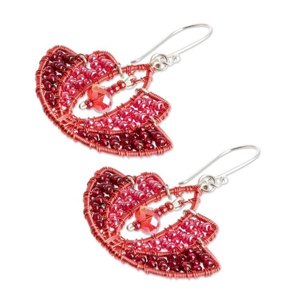 Alternate image for Lotus-Shaped Red Crystal and Glass Beaded Dangle Earrings Passion Lotus