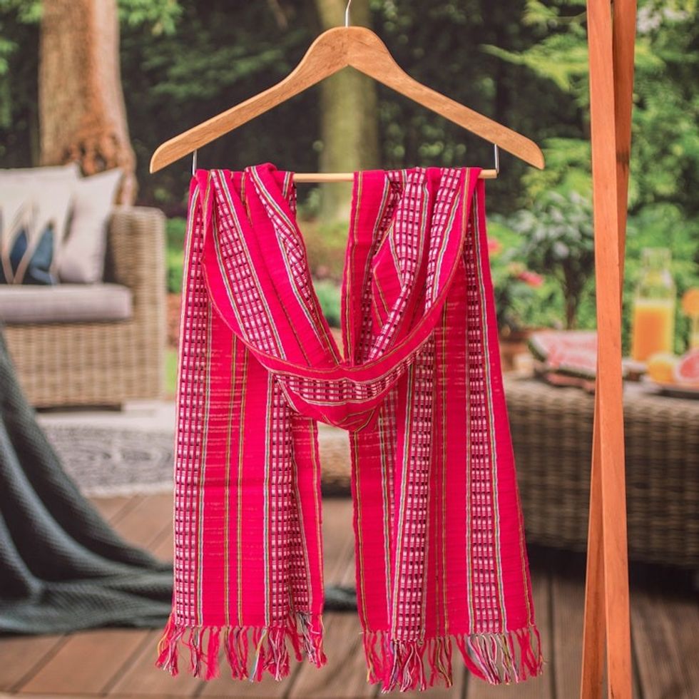 Fair Trade Handwoven Fuchsia Cotton Scarf from Guatemala 'Palopo Fruits'