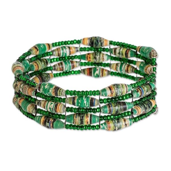 Alternate image for Green Recycled Paper and Glass Bead Bracelet Nature of Life in Green